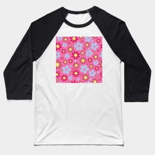 Floral Pink Blue Yellow Flower Seamless Pattern Version 2 Baseball T-Shirt